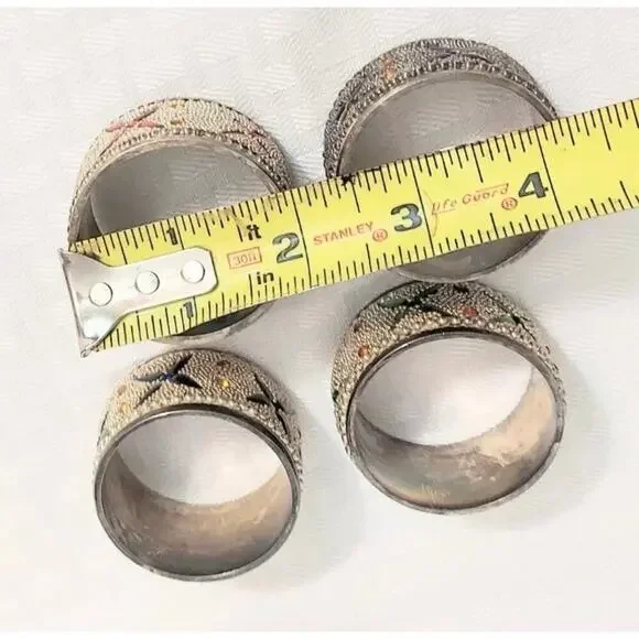 4 Vintage Silver Elegant Collectible Round Art Deco Napkin Rings - Picture 2 of 3